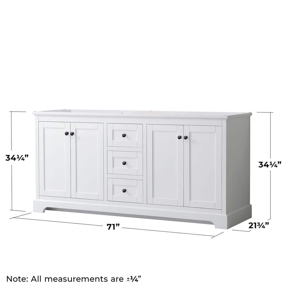 Wyndham Collection Avery W 21.75 in. D 34.25 in. H Double Bath Vanity Cabinet without Top White with 70" Mirror (3)