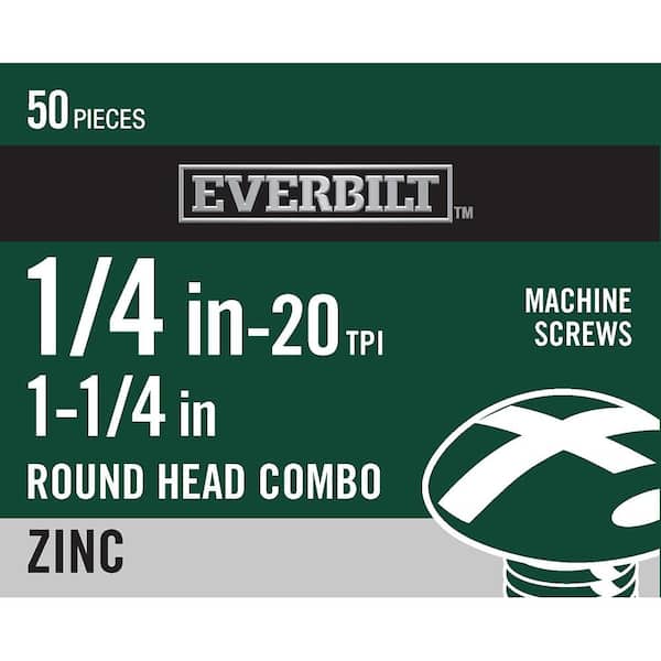 Everbilt 1/4 in.-20 x 1-1/4 in. Combo Round Head Zinc Plated Machine Screw (50-Pack) (2)