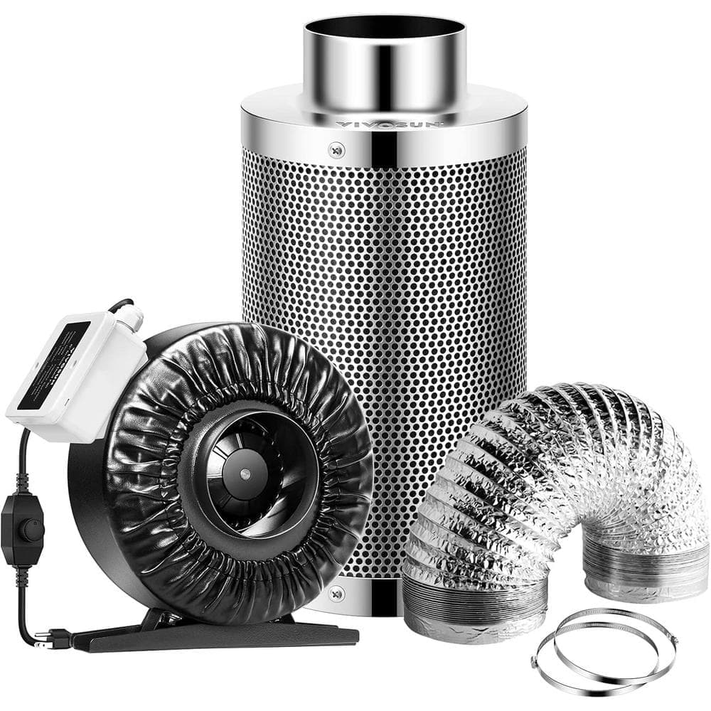 VIVOSUN 8 in. 740 CFM Inline Fan with Speed Controller, 8 in. Carbon Filter and 25 ft. of Ducting