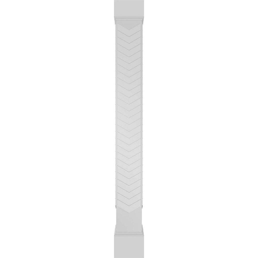Ekena Millwork 11-5/8 in. x 8 ft. Premium Square Non-Tapered Chevron Modern Fretwork PVC Column Wrap Kit w/Mission Capital and Base (2)