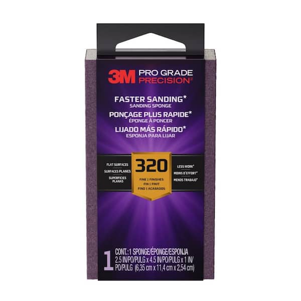 3M Pro Grade Precision 2.5 in. x 4.5 in. x 1 in. 320 Grit Faster Sanding Sanding Block Sponge (1-Pack) (2)
