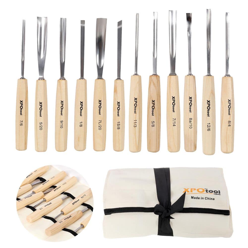 maocao hoom 12-Piece Professional Wood Carving Chisel Set,60CRV Steel Blades Wood Carving Tools,Grip Handles with Canvas Storage Bag (1)