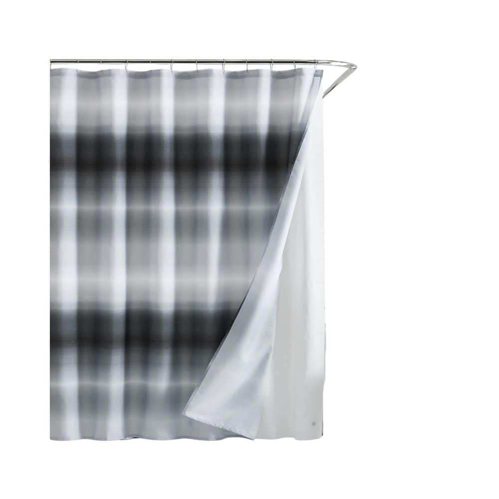KENNETH COLE NEW YORK Ombre City 72 in. W x 72 in. L, Polyester 14 Piece Shower Curtain Set with Hooks and Liner in Black/Grey (1)