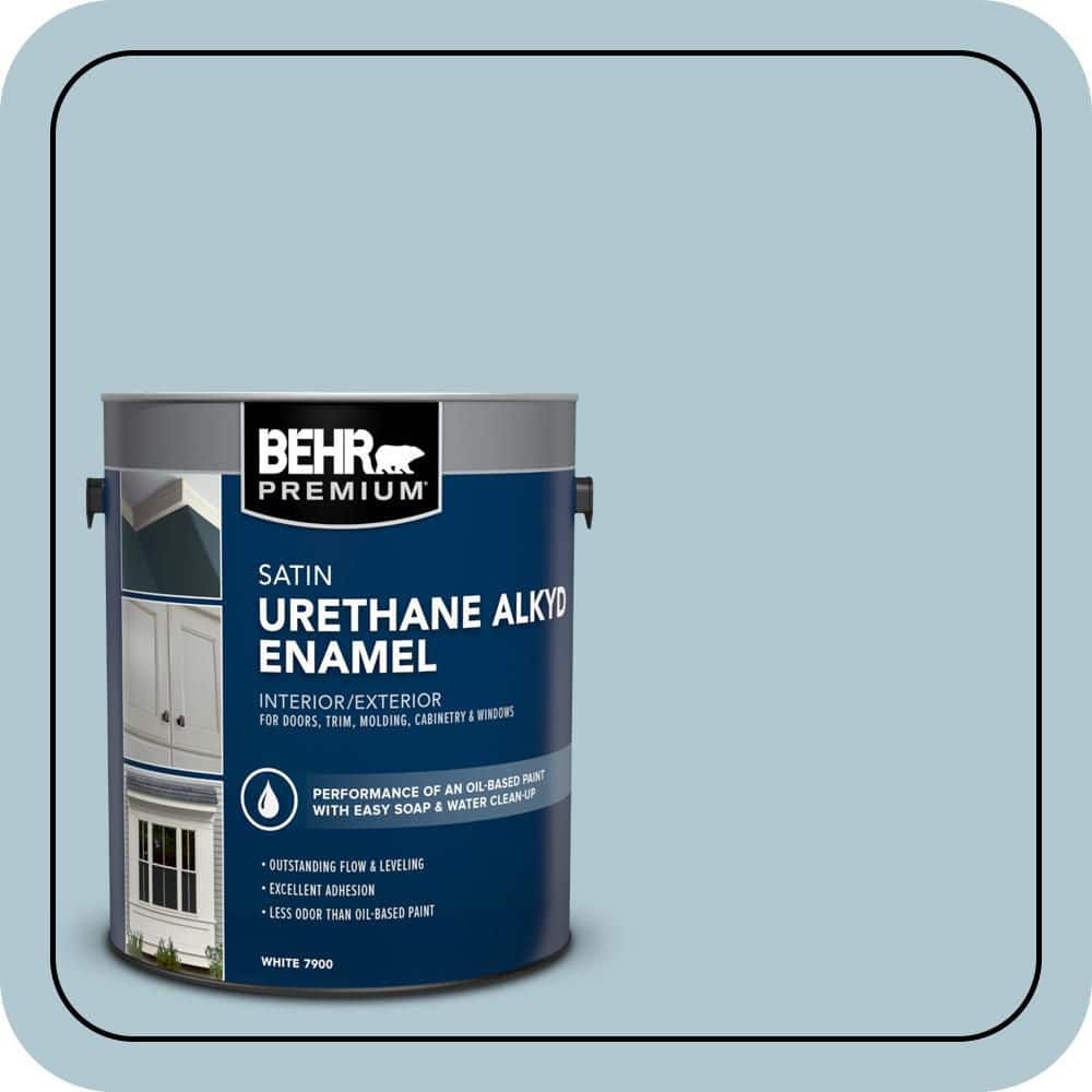 BEHR PREMIUM 1 gal. #S470-2 Gentle Sea Urethane Alkyd Satin Enamel Interior/Exterior Paint (1)
