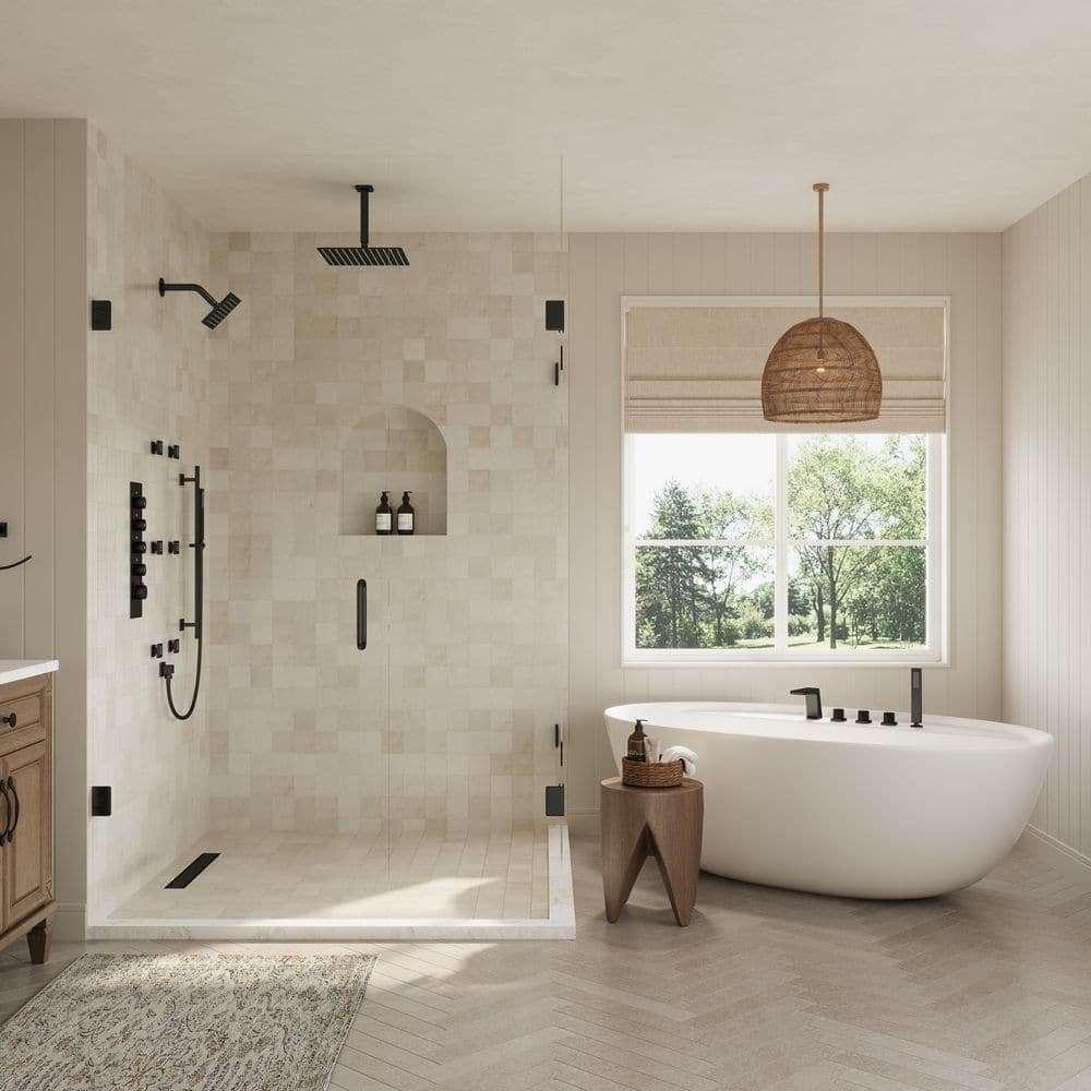 YAWWALK Thermostatic 15-Spray 16 in. and 6 in.Ceiling Mount Dual Shower Head 2.5 GPM with 6-Jets in Matte Black (Valve Included) (3)