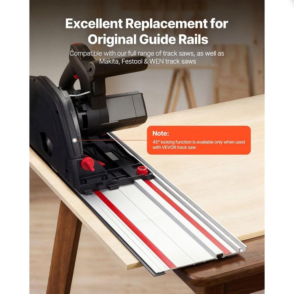VEVOR Track Saw Guide Rail, 55 in. Cutting Range, Kit Includes 2 x 27.5 in. Aluminum Extruded Guide Rails and 1 Connector (2)