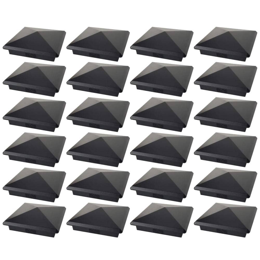 Decorex Hardware 3.5" x 3.5" Aluminium Pyramid Post Cap for True 3.5" x 3.5" Wood Posts – Heavy-Duty Black Outdoor Deck & Fence - 24 Pack