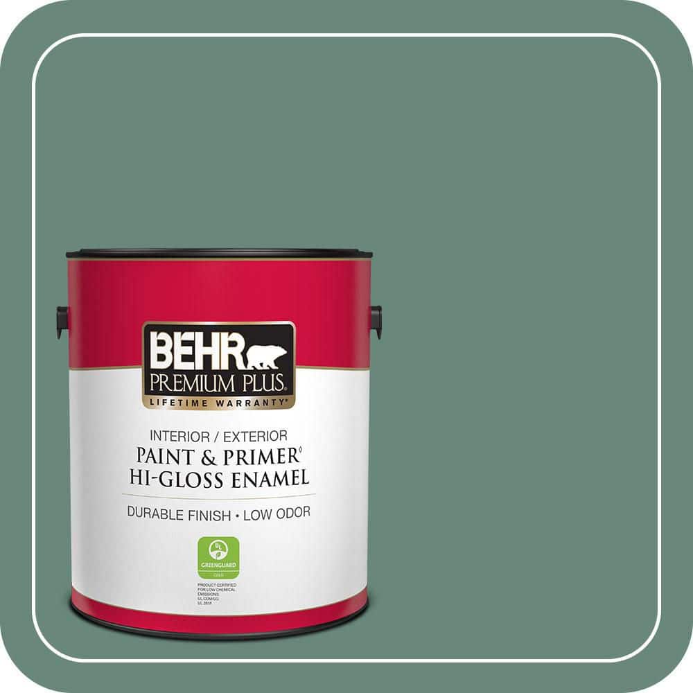 BEHR PREMIUM PLUS 1 gal. #470F-5 Garland Hi-Gloss Enamel Interior/Exterior Paint & Primer