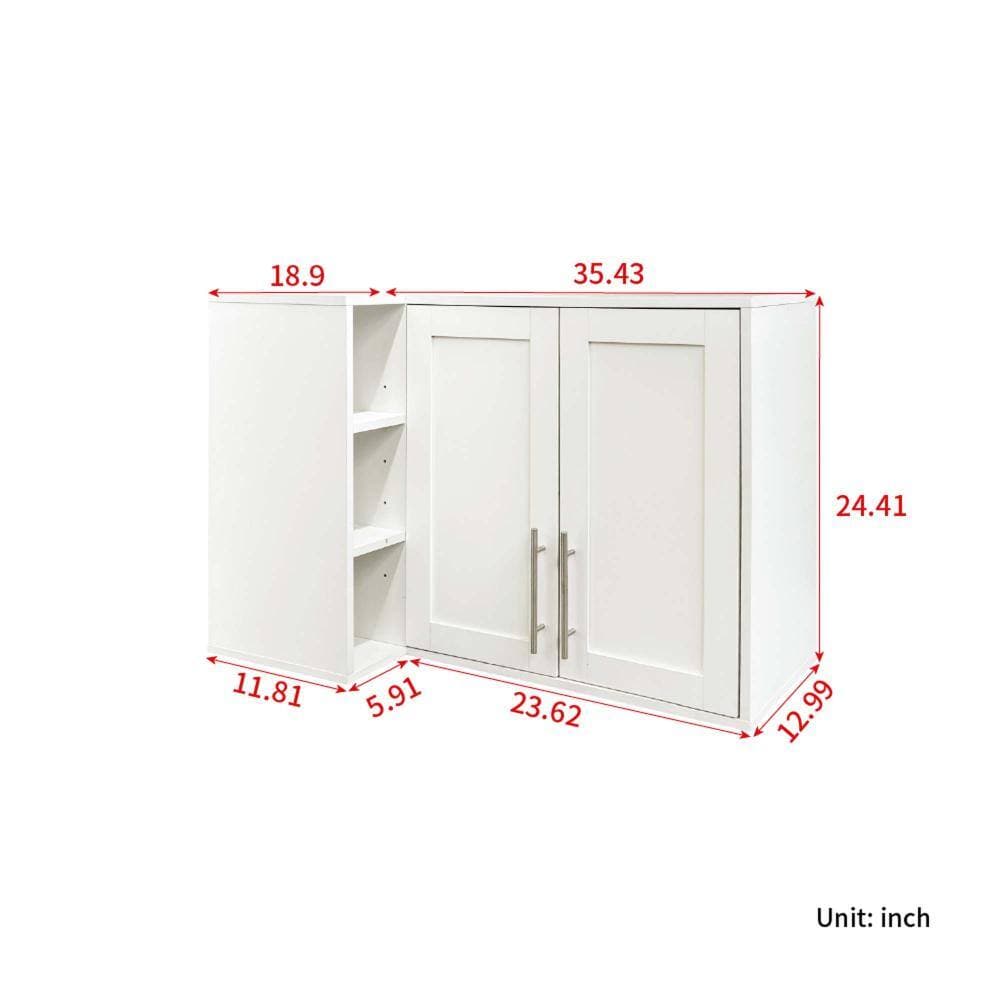 XUJMK 35 in. W x 19 in. D x 24 in. H Bathroom Storage Wall Cabinet, Medicine Mounted Cabinet, 2 Door, 3 Layers Shelves, White (2)