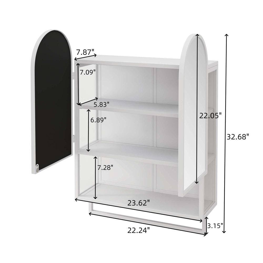 XUJMK 24 in. W x 8 in. D x 33 in. H Bathroom Storage Wall Cabinet, Double-Arched Mirror Cabinet in White with Towel Rack (2)