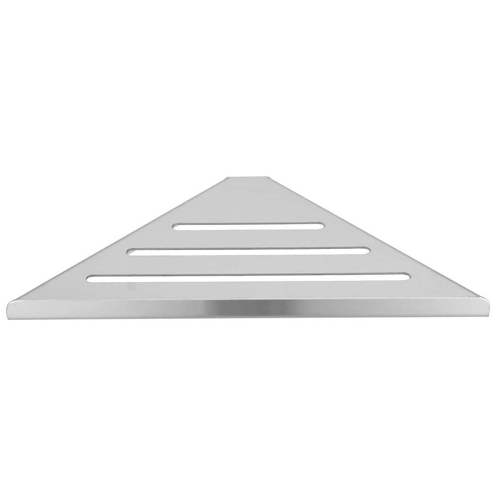 HOMEMYSTIQUE 12 in. W x 0.71 in. H x 7.58 in. D Stainless Steel Triangle Corner Bathroom Shelf in Brushed Nickel (1)