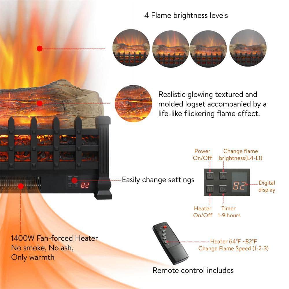 Unbranded 1400-Watt Freestanding Electric Fireplace Heater with 3D Log Set Insert (3)