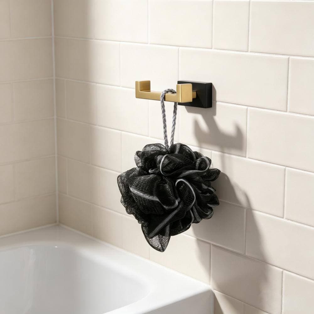 AVITAS Wall Mounted J-Hook Double Robe/Towel Hook Bath Hardware Accessory in Black and Gold (2)