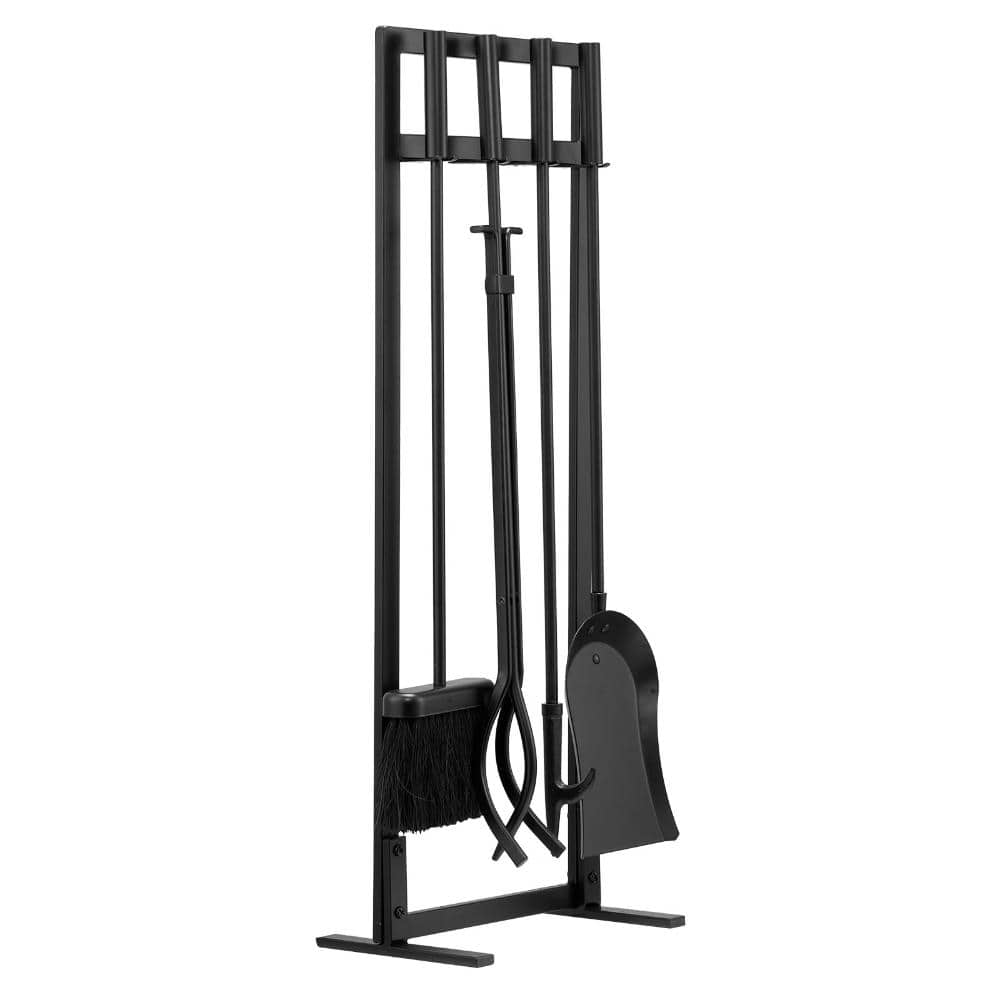 SKONYON Fireplace Tool Set 5 Piece, 29 in. Square-Frame Stand, Wrought Iron Steel Hearth Accessories with Tongs Poker