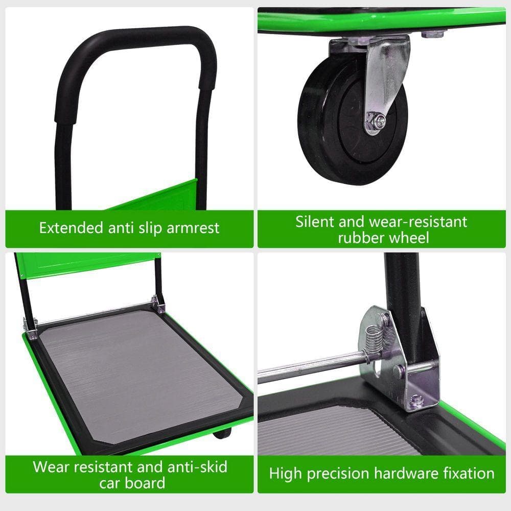 Huluwat Green 660 lb. Capacity Heavy Duty Foldable Flatbed Hand Truck with 2, 360° Swivel Wheels (3)