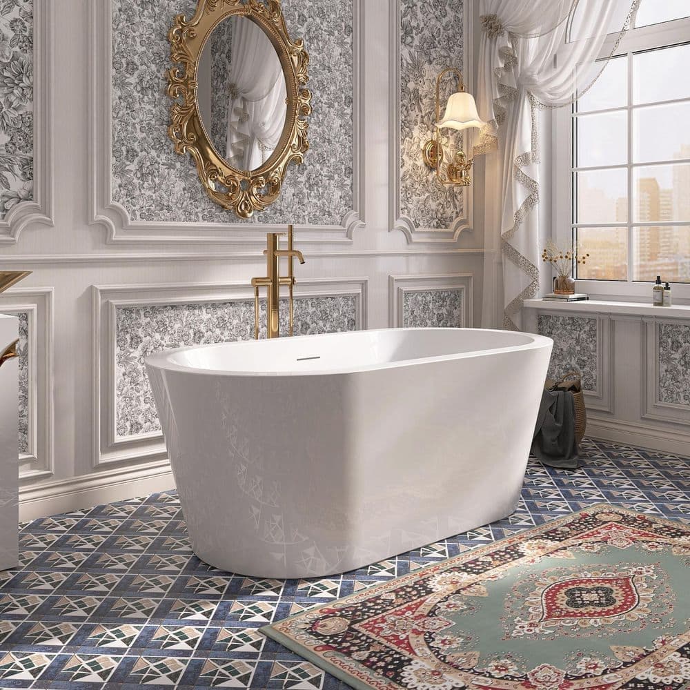 Keayeng 61 in. x 31 in. Acrylic Freestanding Flatbottom Soaking Bathtub in White (2)