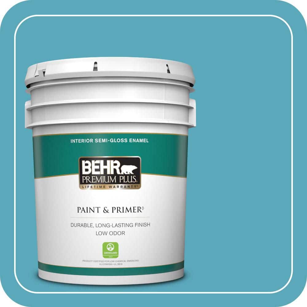 BEHR PREMIUM PLUS 5 Gal. #T15-11 Sonic Blue Semi-Gloss Enamel Low Odor Interior Paint & Primer