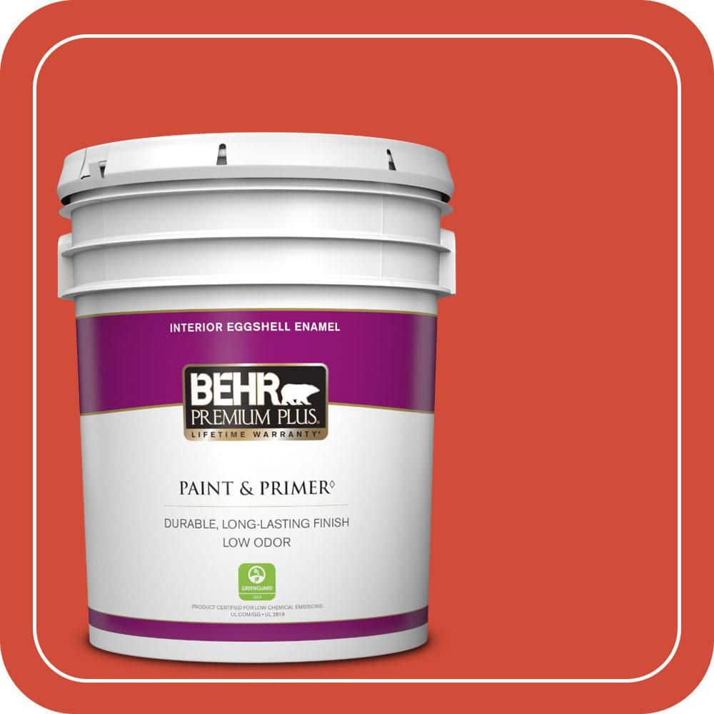 BEHR PREMIUM PLUS 5 gal. #S-G-190 Red Hot Eggshell Enamel Low Odor Interior Paint & Primer