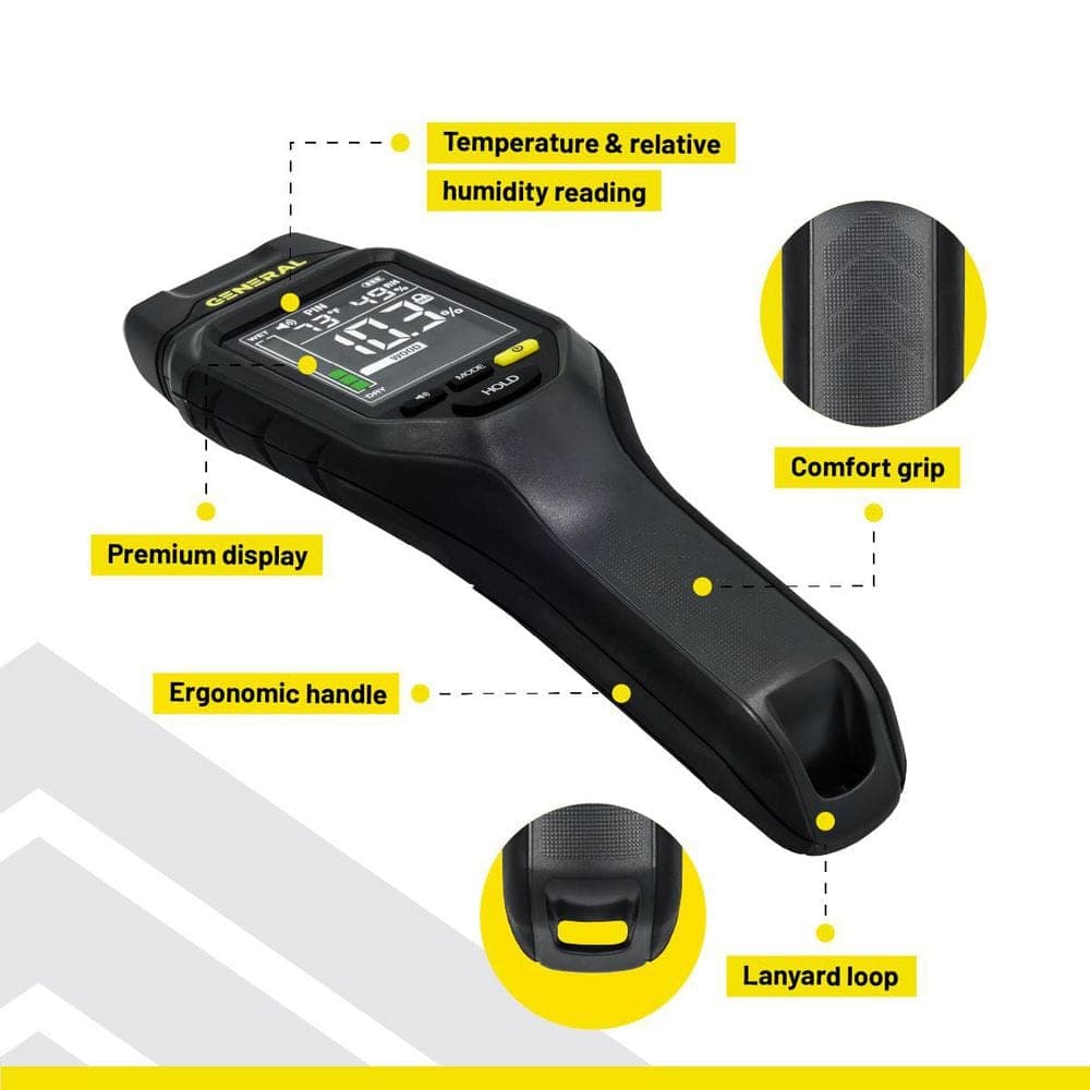 General Tools Pin Moisture Meter with Backlit Display for Wood, Drywall, and Building Materials (3)