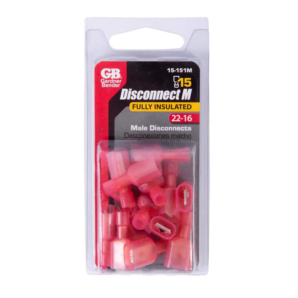 Gardner Bender 22 - 18 AWG 1/4 in. Fully-Insulated M-Disconnects, Red (15-Pack) (2)