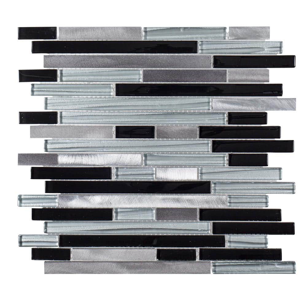 Jeffrey Court Binary Code Gray and Blue 11.625 in. x 11.625 in. Interlocking Glass and Metal Mosaic Tile (0.948 sq. ft./Each) (2)