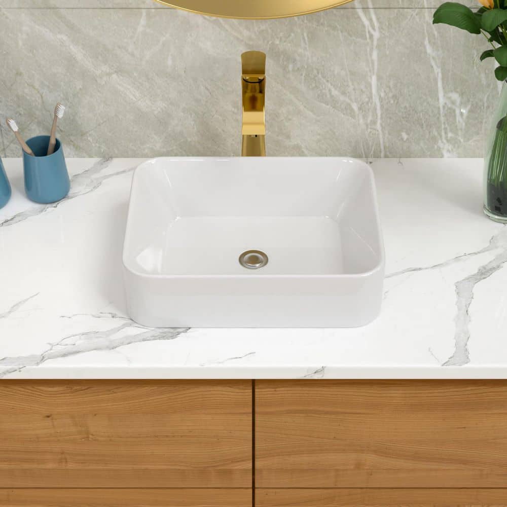 Numhew 19 in. x 15 in. Rectangular Modern Above Counter Bathroom Sinks, Porcelain Ceramic Vessel Vanity Sink, White (2)
