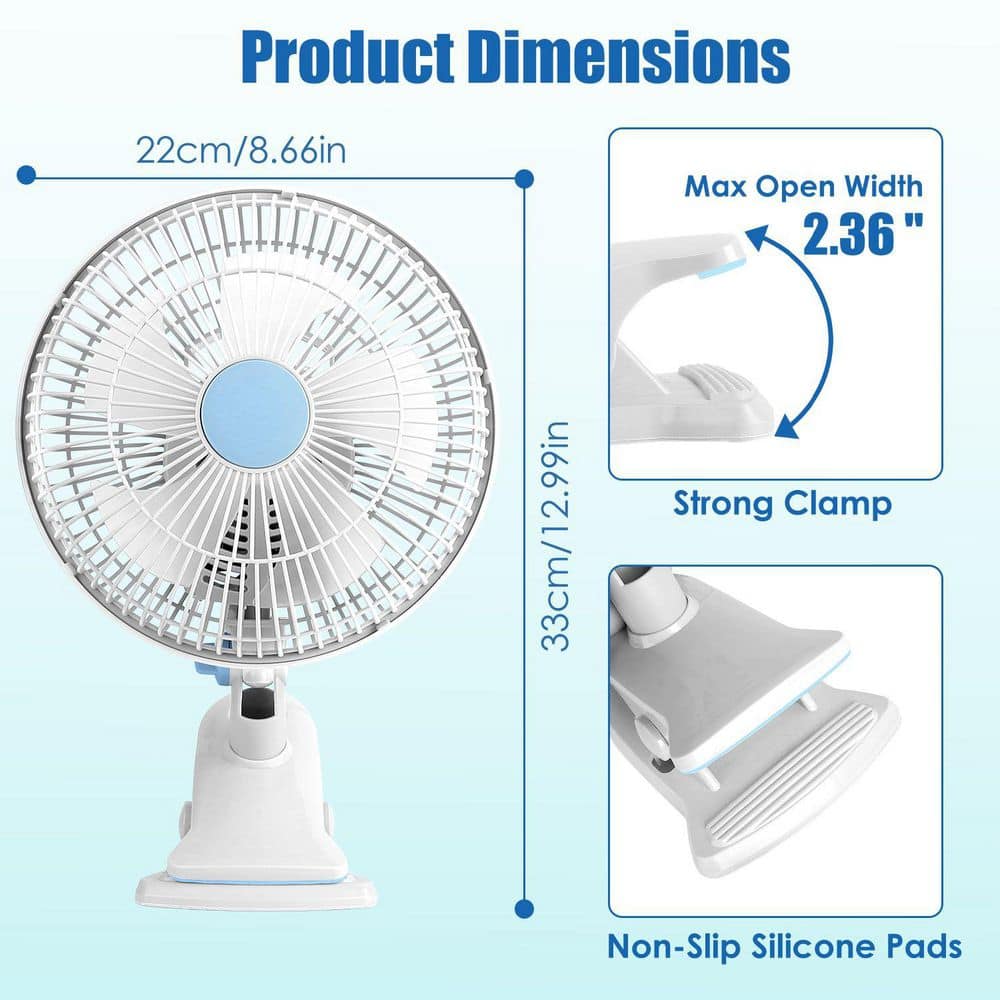 Tahanbath 8.66 in. 90° Oscillating Clip-On Fan, 2-Speed Quiet Personal Fan for Home Office Outdoor in White (2)