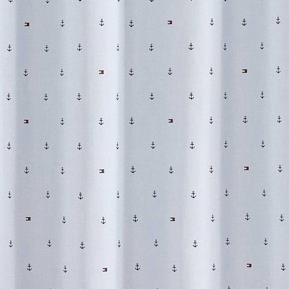 Tommy Hilfiger Anchor And Flag 1-Piece Pale Blue/White/Dark Blue Cotton Blend 72X72 Shower Curtain (3)