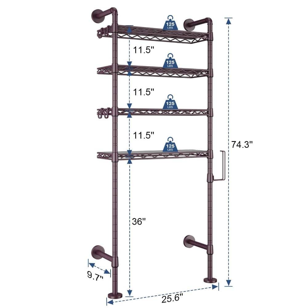Whatseaso 25.6 in. W x 74.3 in H x 9.7 in. D Metal in Brown Over The Toilet Storage Cabinet Toilet Storage with Paper Hook (2)