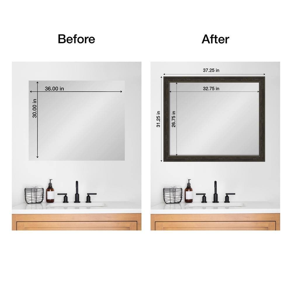 Amanti Art Mirror Makeover Shipwreck Greywash Narrow 31.25 in. W x 37.25 in. H Bathroom Mirror Frame Border Kit-Fits 30 x 36 Mirror (2)