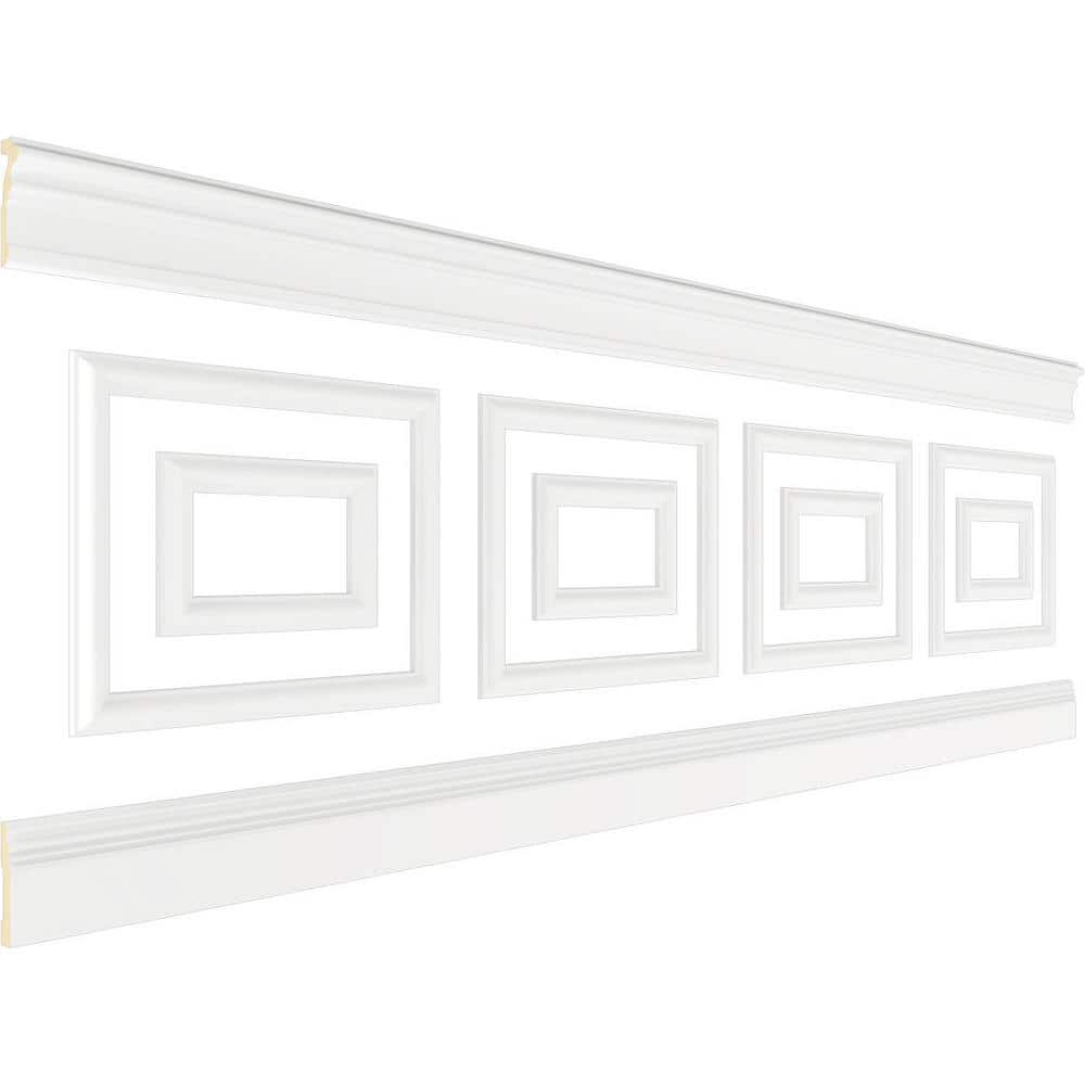 Ekena Millwork 94 1/2 in. (Adjustable 32 in. to 36 in.) 21 sq. ft. Polyurethane Ashford Square Double Panel Wainscot Kit Primed (3)