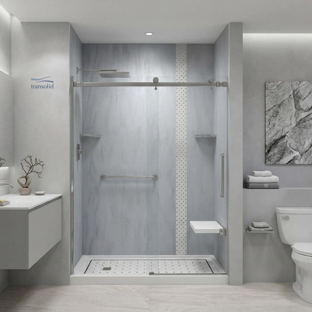 Transolid Preston 20 in. W x 14 in. D Vinyl Flip-Up Shower Seat in White and Brushed Stainless (3)