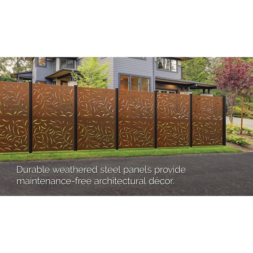 OUTDECO Leafspray 3 ft. x 4 ft. Decorative Privacy Panel in Oxy-Shield Weathered Steel with Screws (2)
