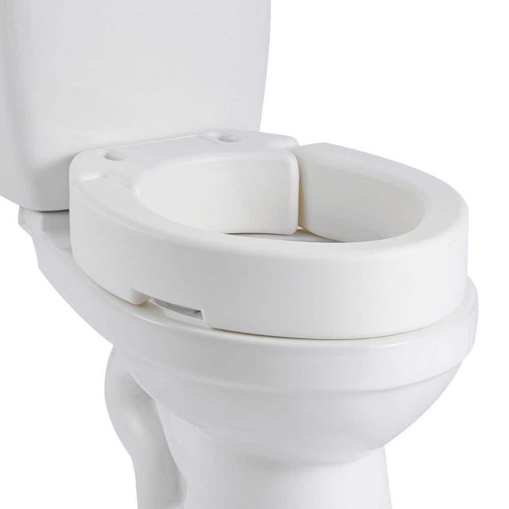 SKYSHALO 19.3 in. x 14.2 in. Elongated Toilet Seat in White, 300 lbs. Capacity, 3.5 in. Lift, Commode Riser with Enlarged Opening (1)