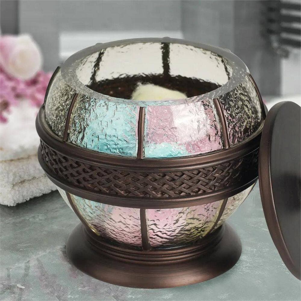 Unbranded Resin Crackled Ice Vanity Jar Stylish Storage for Cotton Swabs, Sponges and Bath Salts Oil Rubbed Bronze Finish (2)