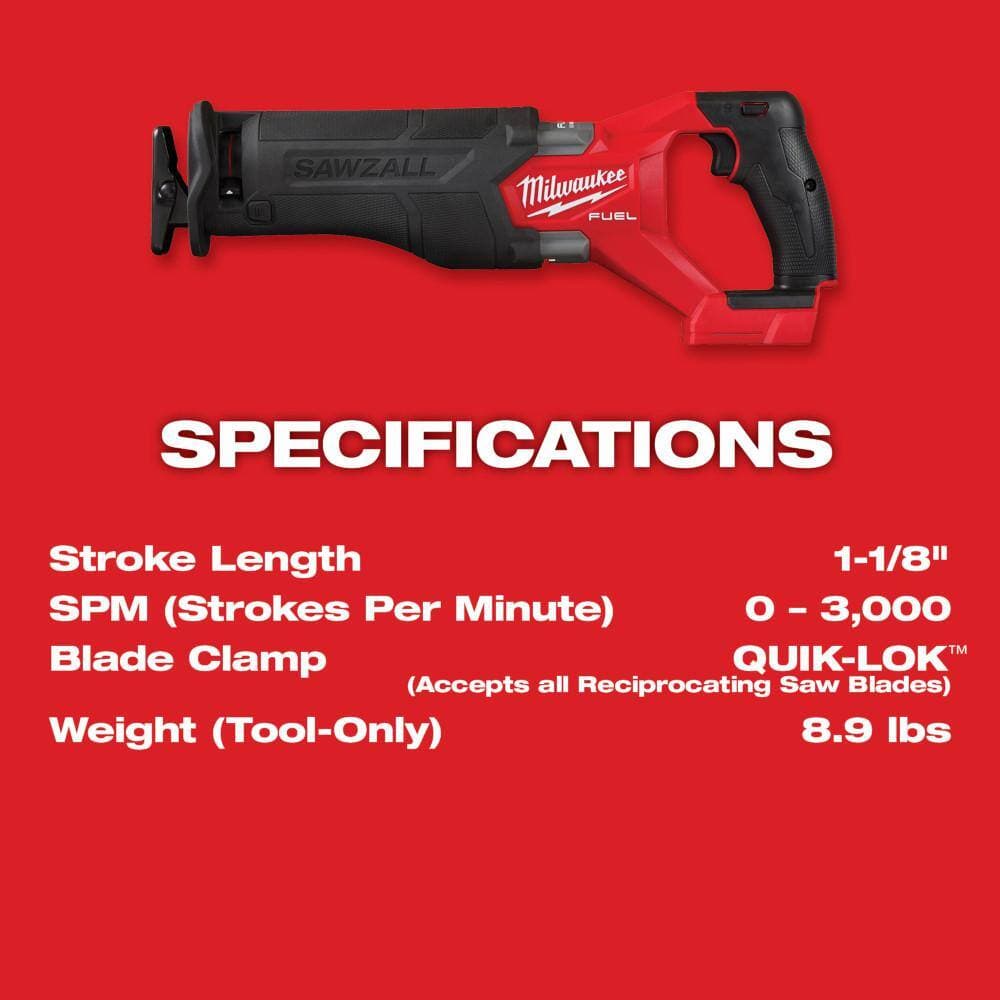 Milwaukee M18 FUEL GEN-2 18V Lithium-Ion Brushless Cordless SAWZALL Reciprocating Saw & M18 FUEL Mid-Torque 1/2 in. Impact Wrench (2)
