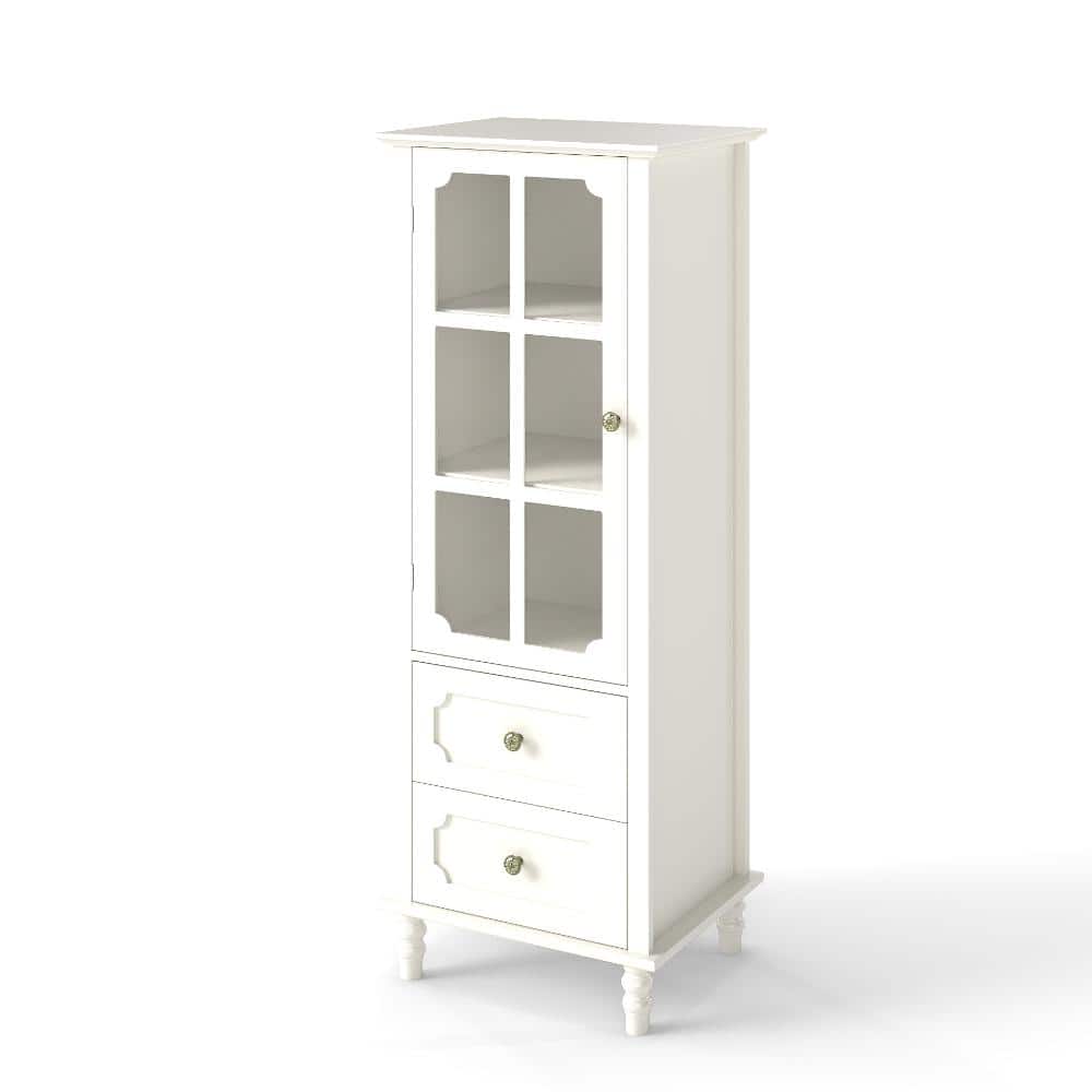 COWLOWN 19.68 in. W x 15.74 in. D x 52.36 in. H White Linen Cabinet with Glass Doors and Double Drawer (1)