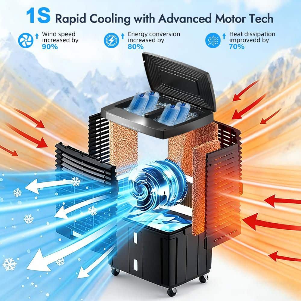 TMSAOKY 4000 CFM 3-Speed Indoor/Outdoor Portable Evaporative Cooler for 1000 sq. ft., with 13.5 Gal. Tank and Remote Control (3)