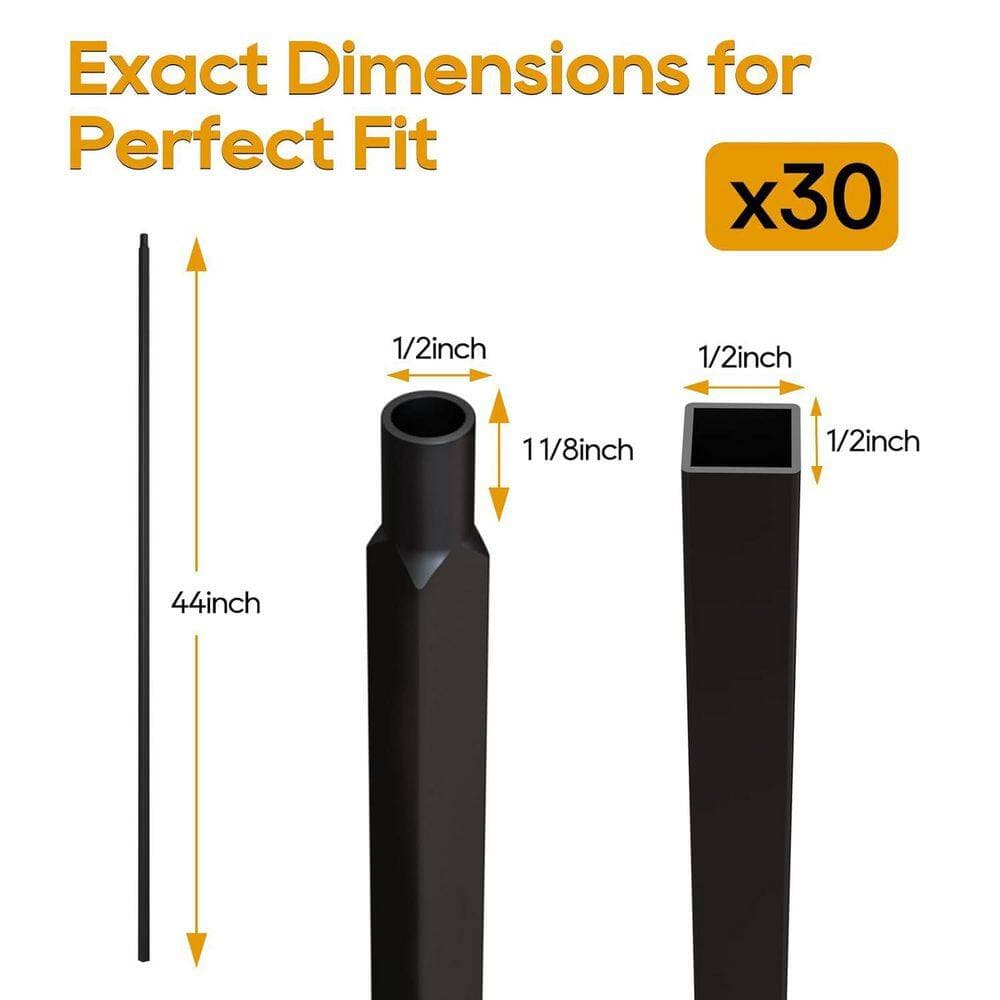 Afoxsos 3.9 in. H x 44.5 in. W Black Iron Stair Railing Kit Square Hollow Spindles for Stairs and Deck Design Aluminum (2)