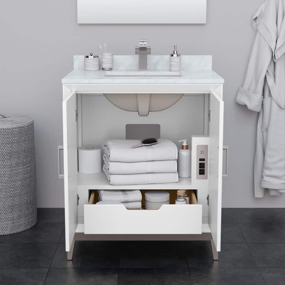 Wyndham Collection Marlena 29.5 in. W 21.75 in. D 34.5 in. H Single Bath Vanity Cabinet without Top White (3)