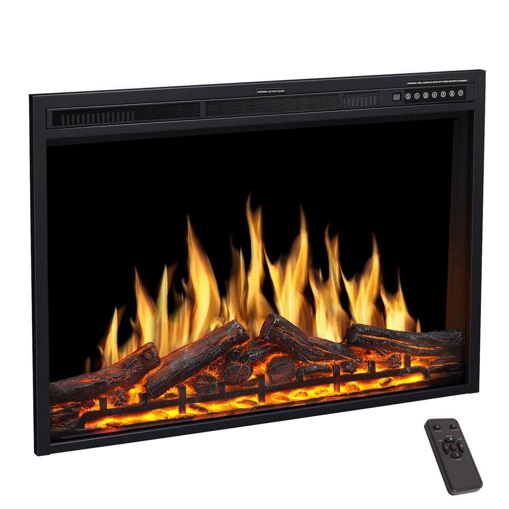 Unbranded 37 in. Direct Vent Electric Fireplace Insert-Recessed, Adjustable Flames/Logs, Remote, 750-1500W, Timer, ETL-Certified. (1)