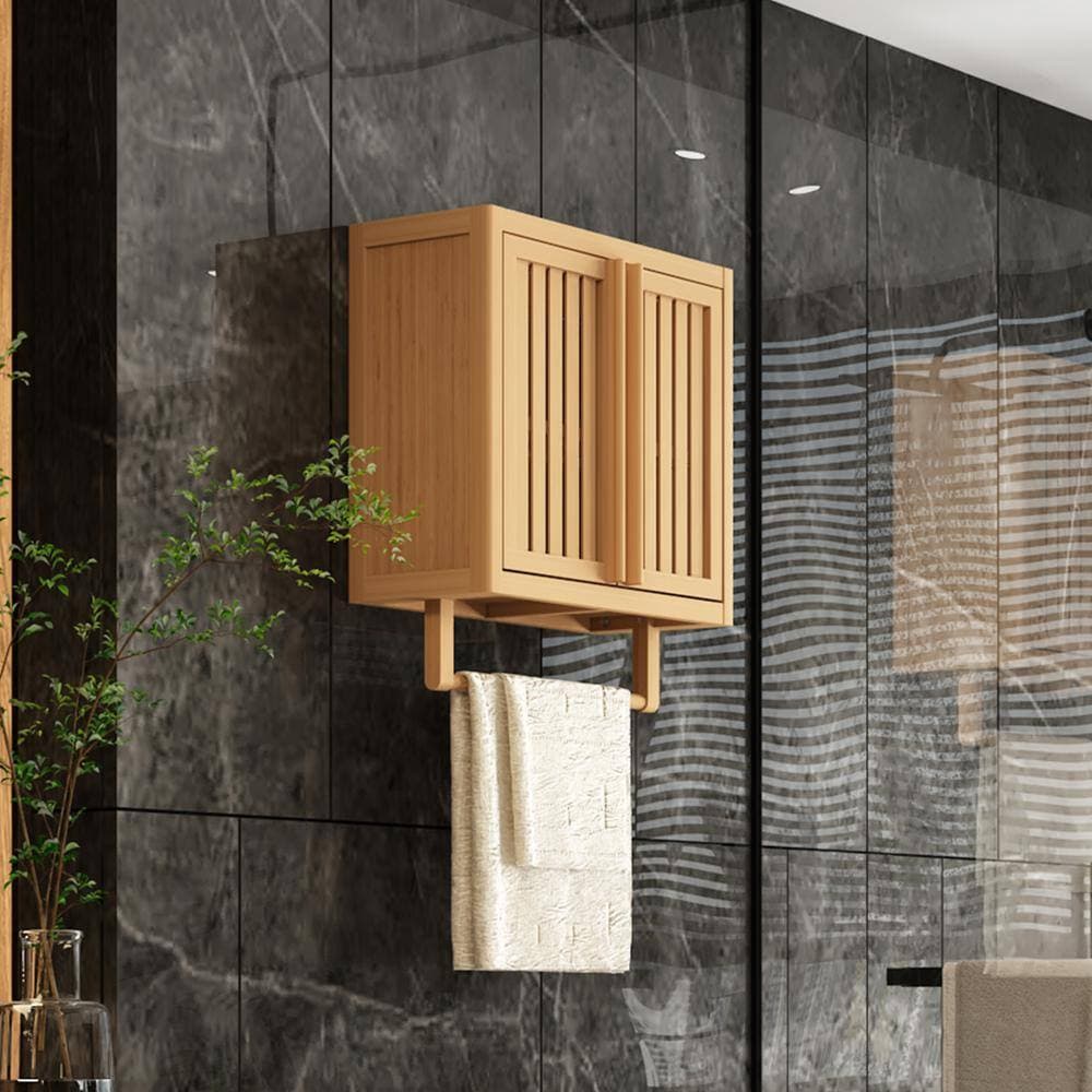 JimsMaison 20 in. W x 8.5 in. D x 22 in. H Bathroom Storage Wall Cabinet with Shelf and Towels Bar in Neutral (3)