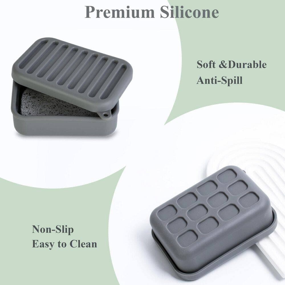 Unbranded Deep Gray Silicone Travel Soap Case Leakproof Portable Bar Soap Holder with Drainage Layer for Trips (3)
