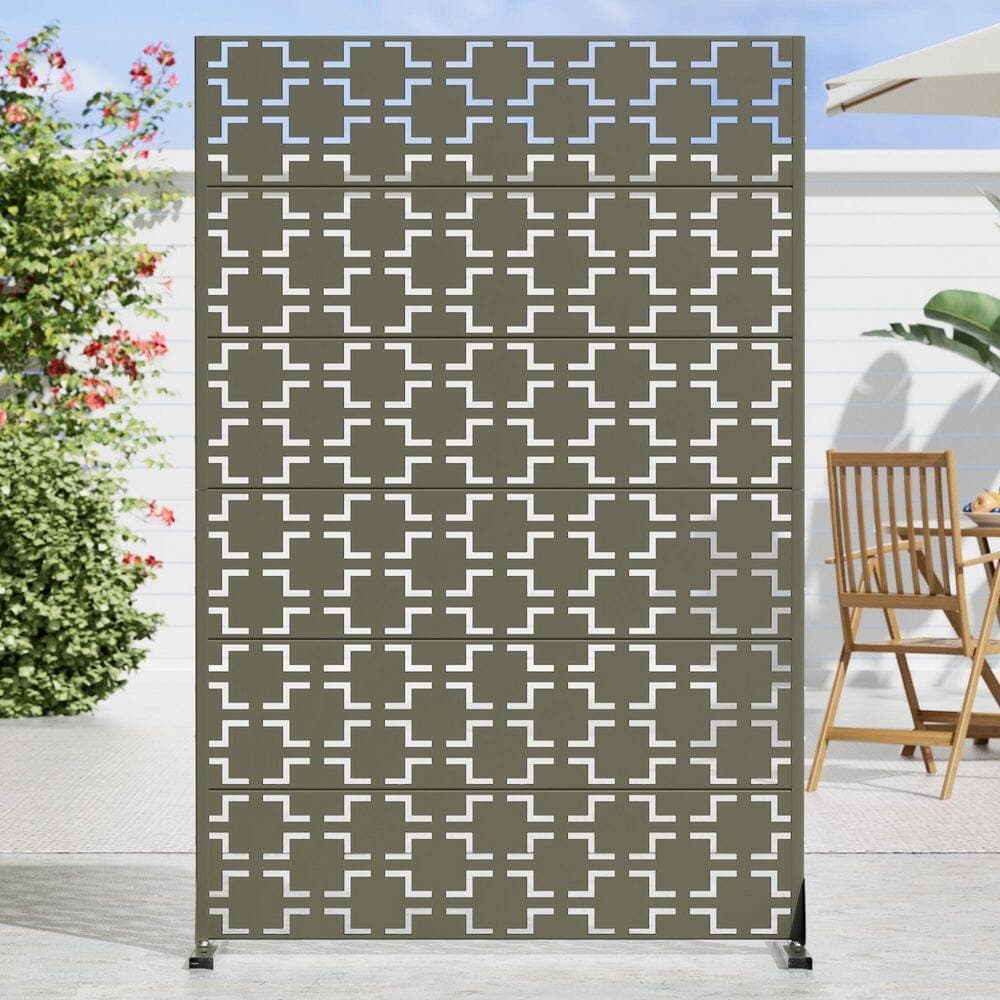 Dovelina 47 in. x 72 in. Green Textured Metal Garden Screens Outdoor Privacy Screen (3)