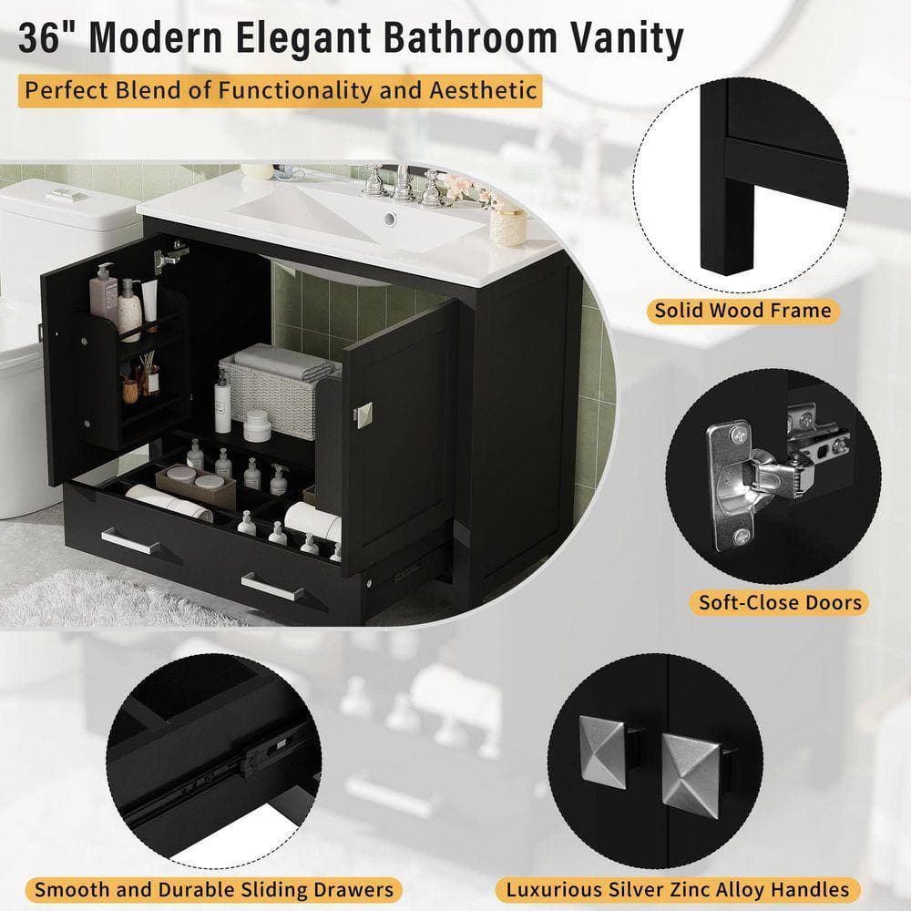 COWLOWN 36 in. W x 18 in. D x 34 in. H Bathroom Black Linen Cabinet (3)