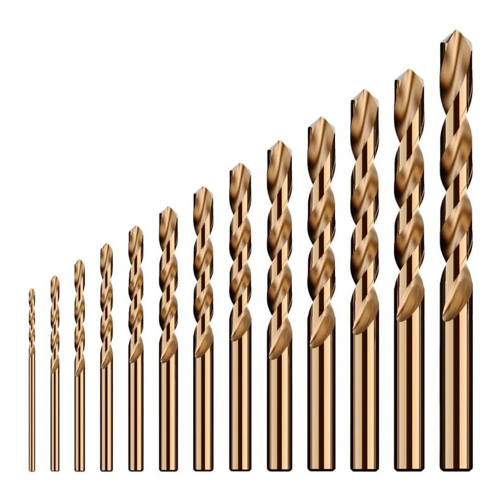 Laybus 13 Pcs Gold Alloy Steel Cobalt Steel 0.06 in. - 0.25 in. Cobalt Drill Bit Set with Index Storage Case for Cast Iron Wood (1)