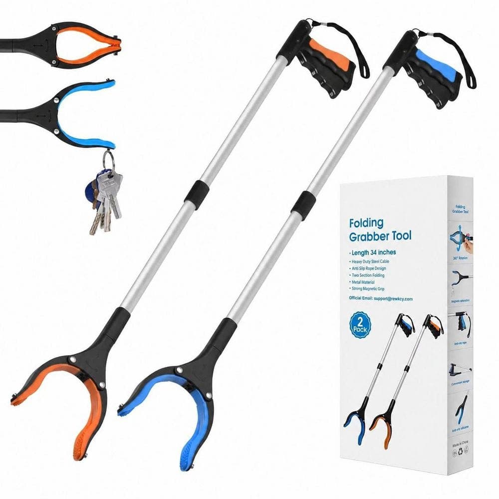 Misopily 17 to 34 in. Grabber Reacher Tool 2-Pack Foldable Pickup Tool with 360° Rotating Jaw and Magnet for Home Use (1)