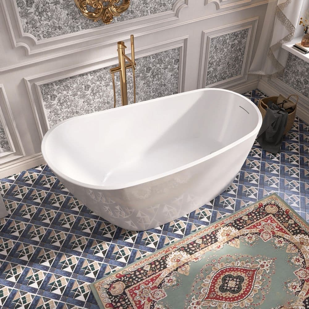 Keayeng 59 in. x 29 in. Acrylic Freestanding Flatbottom Soaking Bathtub in White (3)