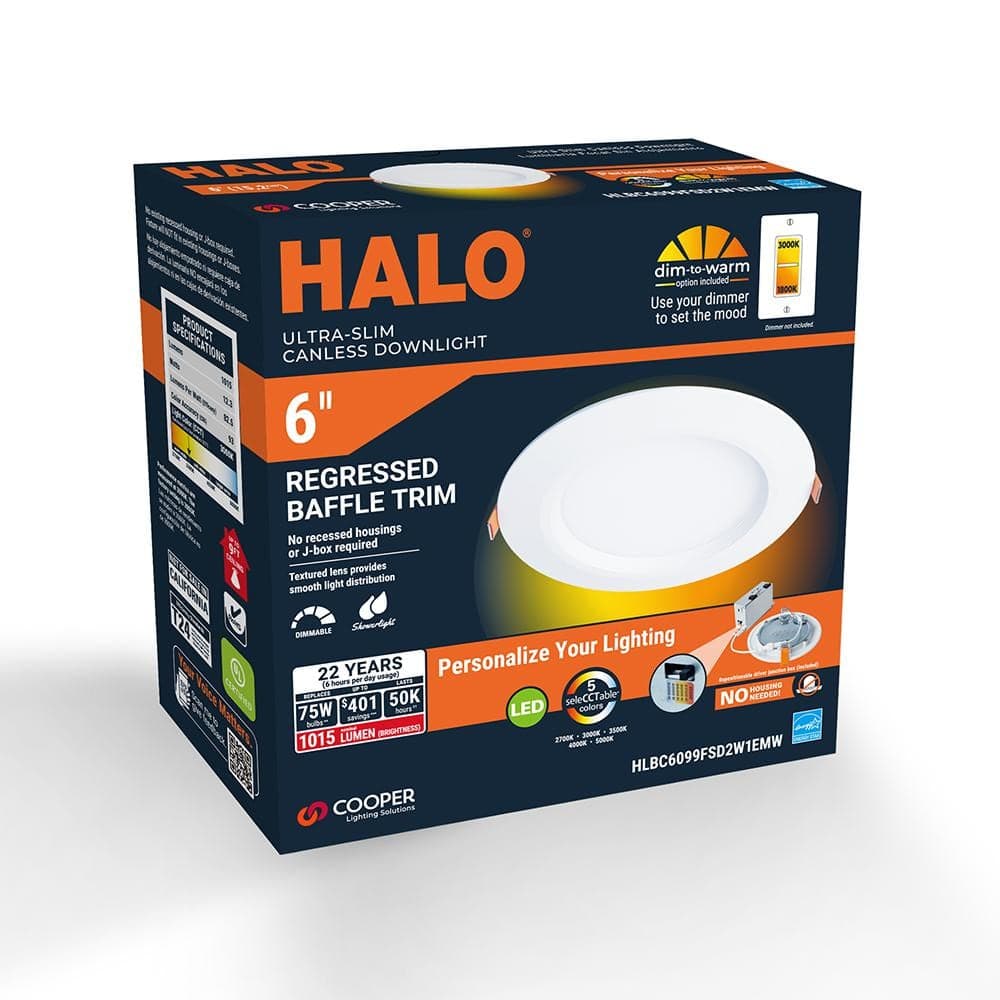 HALO HLBC 6 in. Ultra-Slim Regressed LED Downlight Selectable CCT with D2W Option (3)