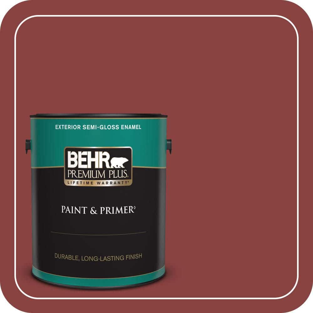 BEHR PREMIUM PLUS 1 gal. #QE-07 Country Lane Red Semi-Gloss Enamel Exterior Paint & Primer